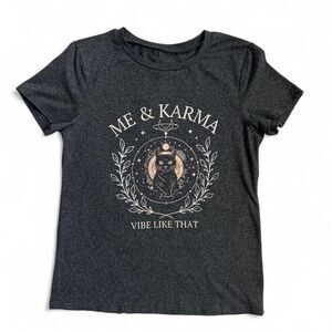 Charcoal Gray Cat Graphic Short Sleeve T-Shirt